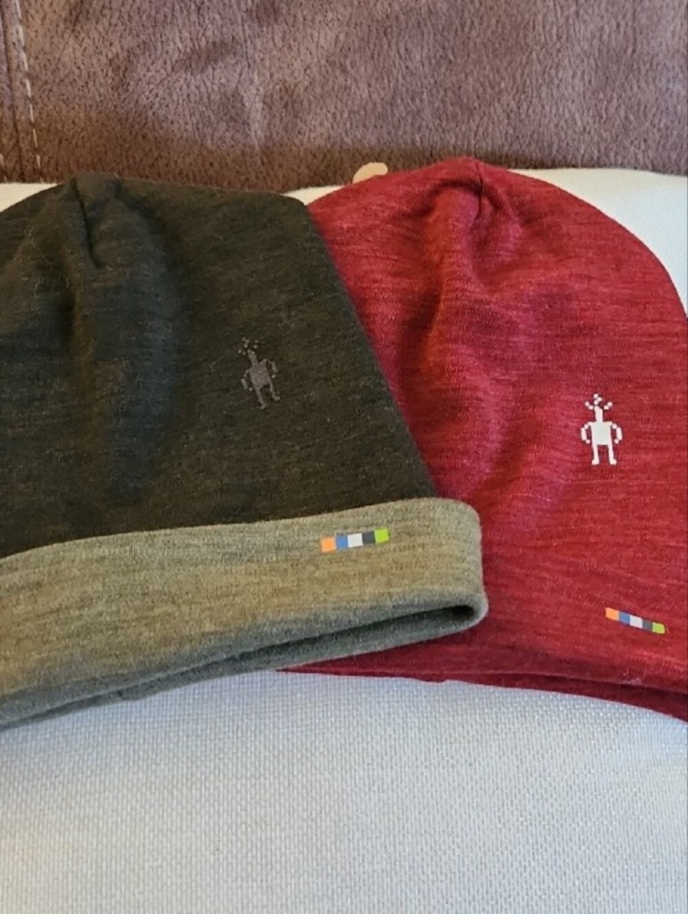 TWO, 1. Smartwool Marled Wine Red 2. Grey Merino Beanie with Small Logo - Picture 6 of 6